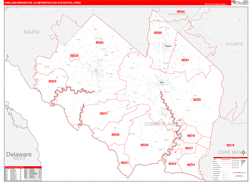 Vineland-Bridgeton Metro Area Wall Map Red Line Style 2024